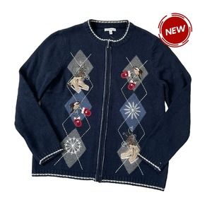 Croft & Barrow Blue Knit Embroidered Sweater MSRP $58 Size M NWT | 40-22